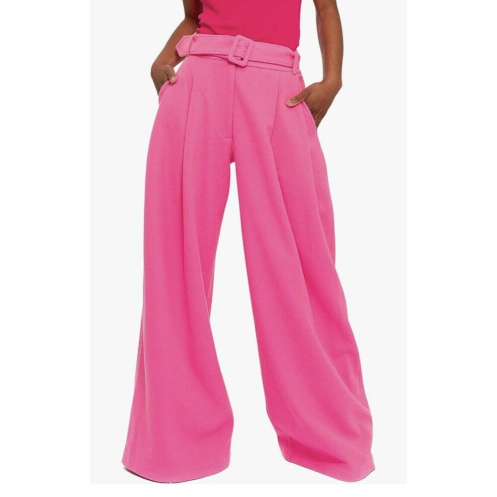 Chaouiche Western Ultra Wide Leg Pants Hot Pink Pleated Belt Women's XXL (D08)